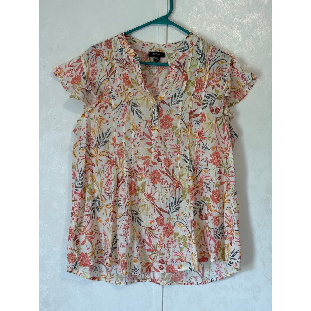 Cocomo Flutter Cap Sleeve Gauzy Coastal Fairy Tropical Pleated t V-neck Top XL